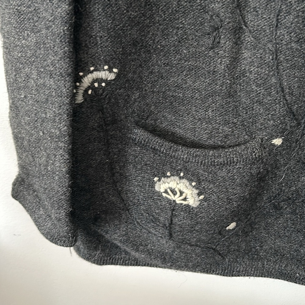 GRAFFITI Gray flower Embellished Women's 100% wool cardigan vintage - Picture 4 of 7